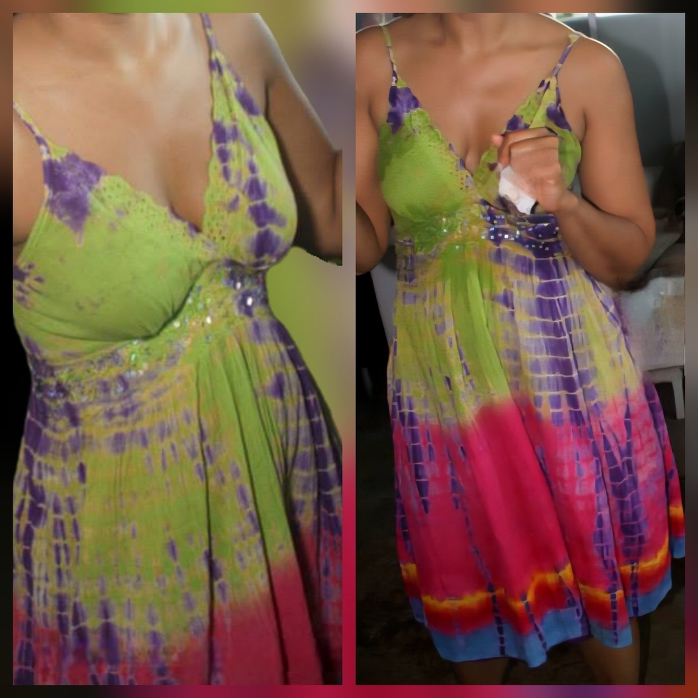 Jessica Taylor Multicolor Tie-Dye Dress